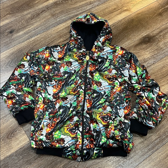 Black Diamond Men’s Hooded Zip Sweatshirt Reversible The Black Pearl Print - Picture 2 of 9
